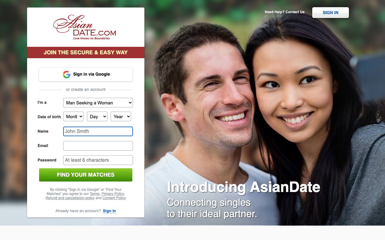 AsianDate homepage