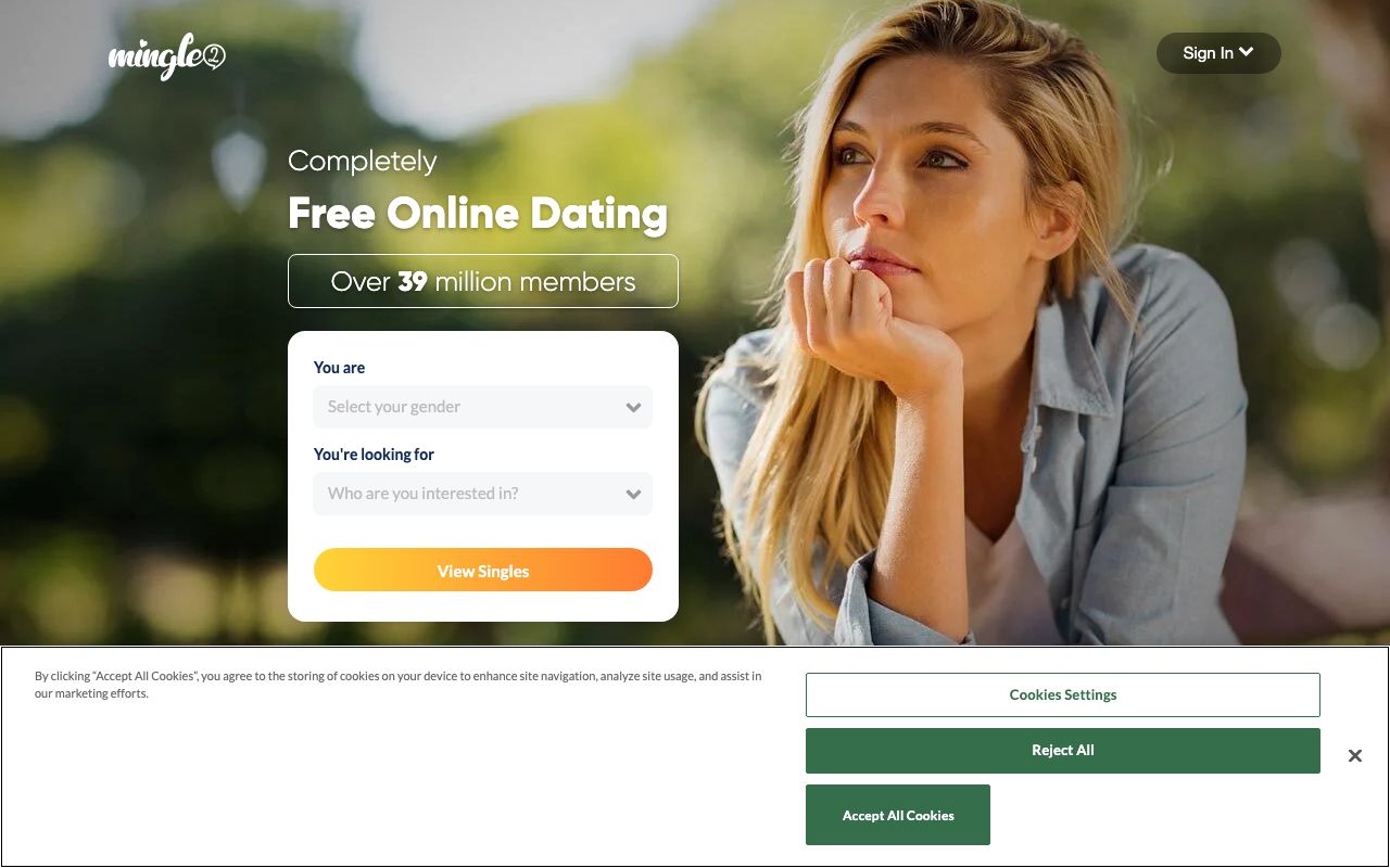 Mingle2 homepage