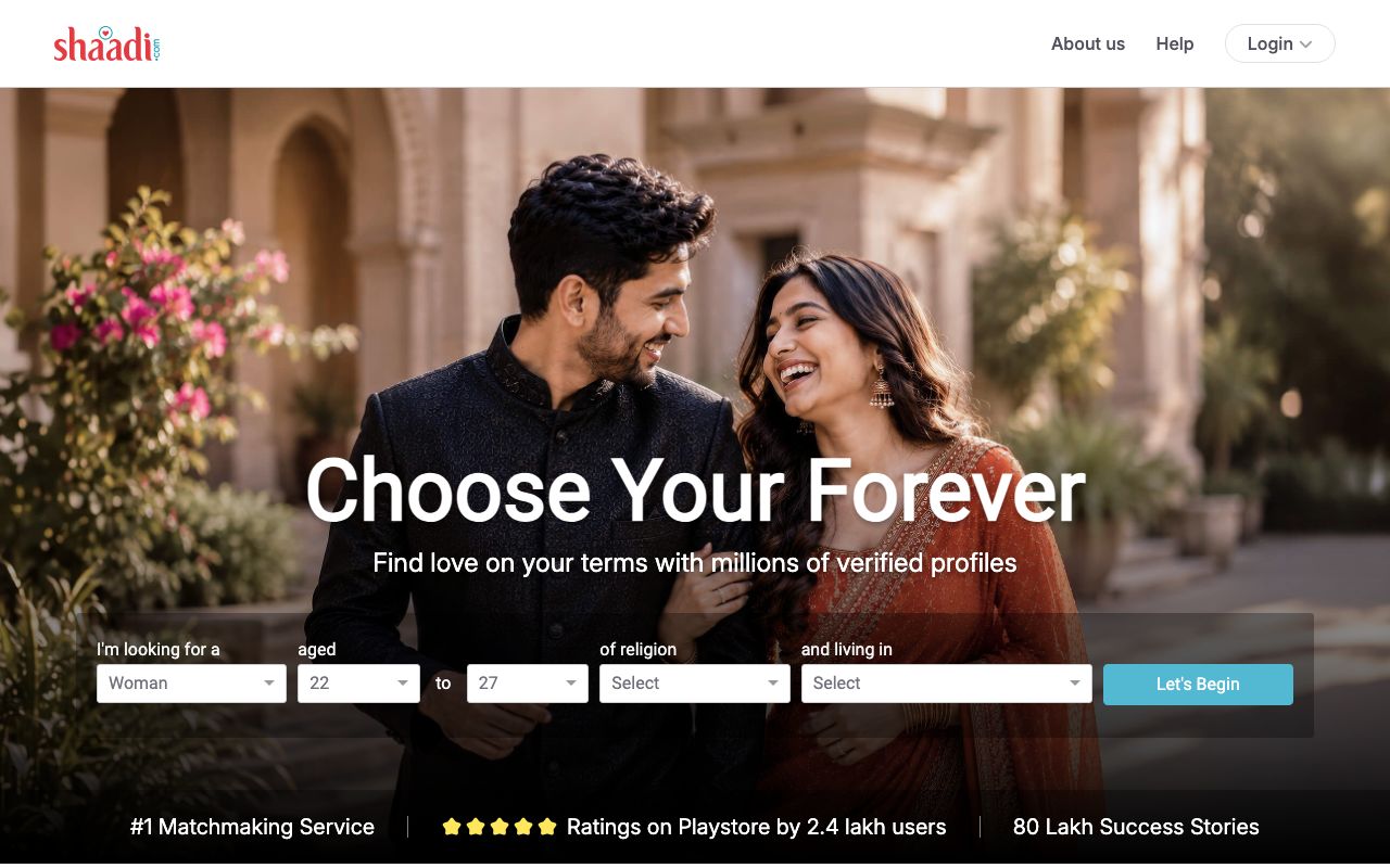 Shaadi.com homepage