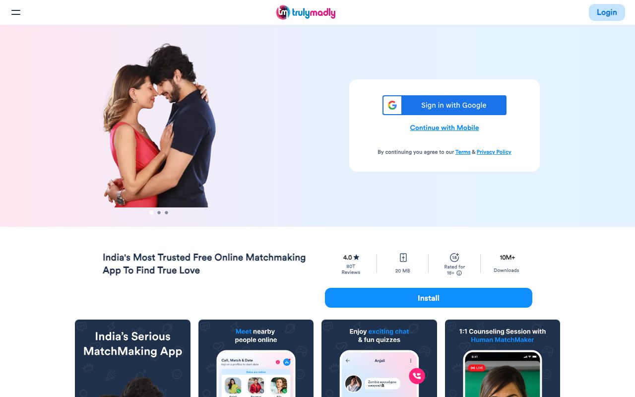 TrulyMadly homepage