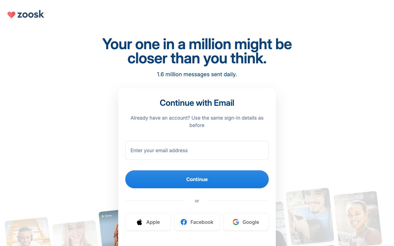 Zoosk homepage